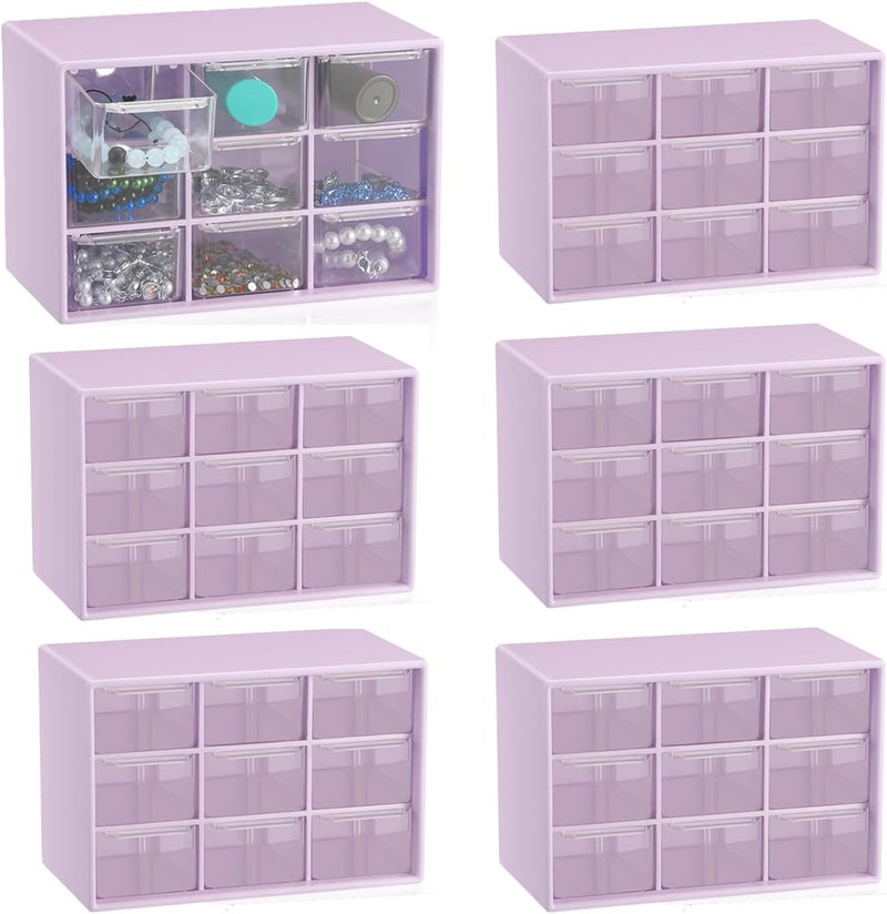 LIPCHEEGO 6 Pcs Small Drawer Organizer for Desk, Mini Desktop Drawer Organizer with 9 Clear Drawers, Plastic Desktop Craft Storage Box for Desk Office School Home 7.1" x 3. 8" x 4.6" (Purple) - Image 1